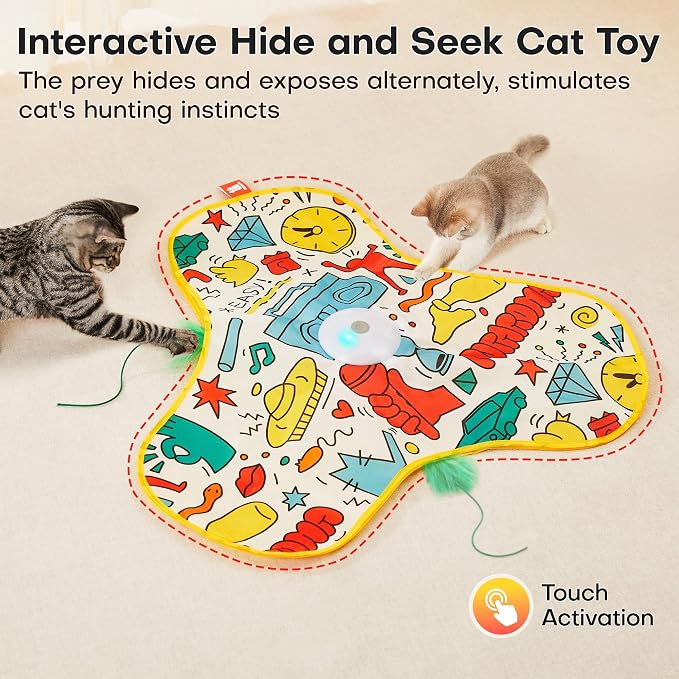 Potaroma Interactive Cat Feather Toys, Hide and Seek Moving Feather Wand