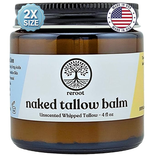 Beef Tallow for Skin | NAKED TALLOW BALM | 1 Ingredient - 100% Grass Fed Beef Tallow | Beef Tallow for Body & Face | Whipped & UNSCENTED for Sensititve Dry Skin, Babies, Eczema, Psoriasis
