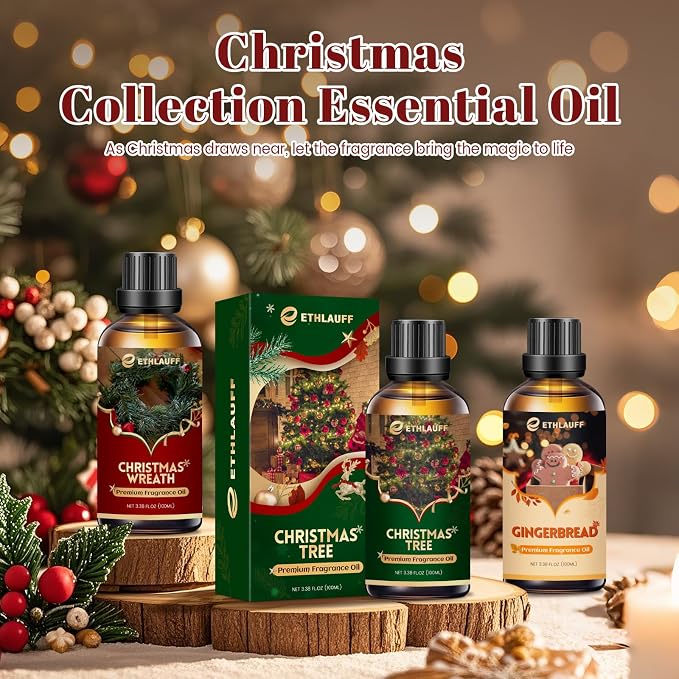Christmas Wreath Essential Oil 3.38 Fl Oz (100ml), Christmas Essential Oils for Diffusers, Winter Essential Oils for Candle Making, Cozy Holiday Scented Oils