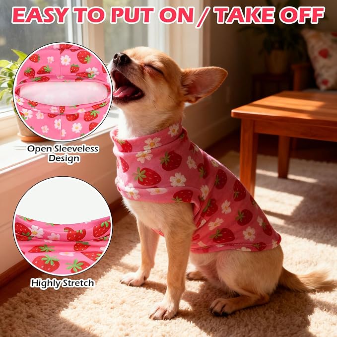 Cat Sweater Warm Fleece Pet Clothes for Cats Only | Soft Cat Vest Puppy Hoodie Coat, Fall Cold Winter Sweatshirt Pullover Clothing also for Small Dogs, Strawberry L