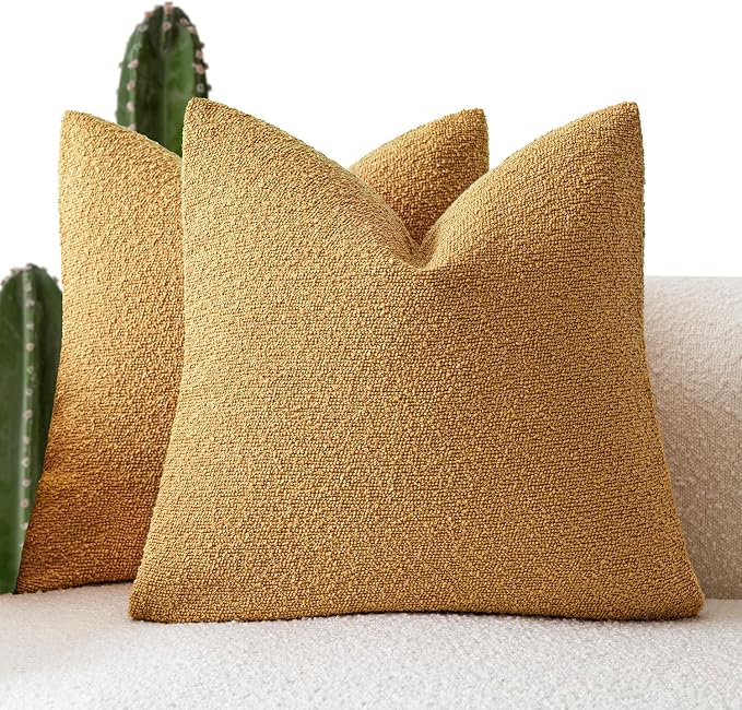 Foindtower Pack of 2 Textured Boucle Throw Pillow Covers Accent Solid Decorative Pillow Cases Cozy Woven Couch Cushion Case for Sofa Bedroom Living Room Home Decor 20x20 Inch Sunflower