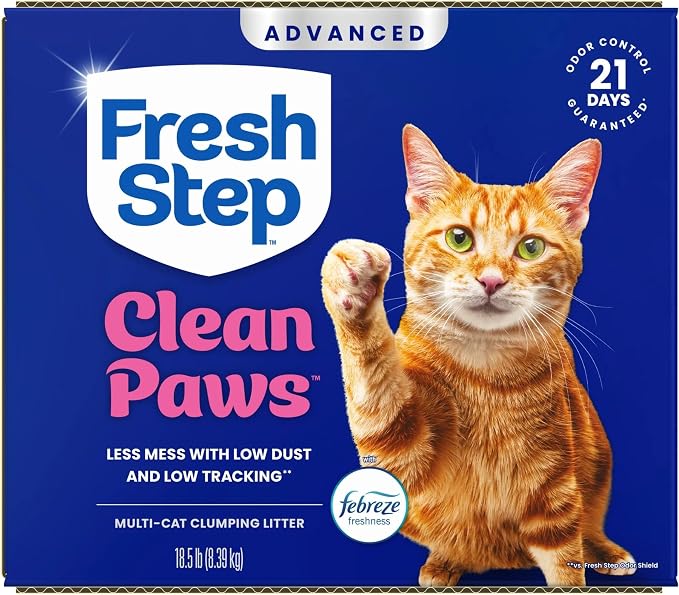 Fresh Step Advanced Clean Paws Multi Cat Clumping Cat Litter, 18.5 lb, 2 Pk | Low Tracking Granules for Less Mess, Scented with Febreze Freshness, Low Dust, Compatible with Most Auto Litter Boxes