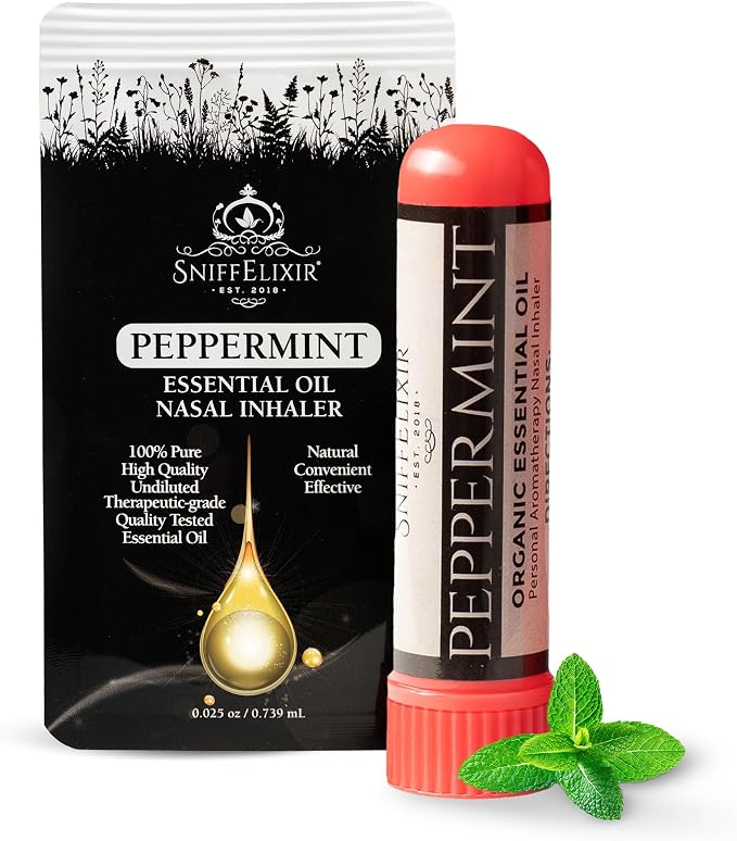 Peppermint Oil Aromatherapy Nasal Stick Vapor Inhaler for Migraine Relief - Nausea & Motion Sickness, USA Made with Organic Essential Oils, Tension Headache