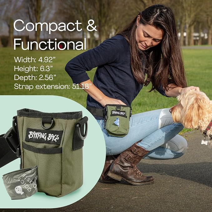 Green Dog Treat Bag & Training Pouch - Ideal for Medium to Large Breeds | Lightweight & Practical Design with Magnetic Closure | Wear Three Ways | Easy Carry Carry Dog Treats & Poo Bags