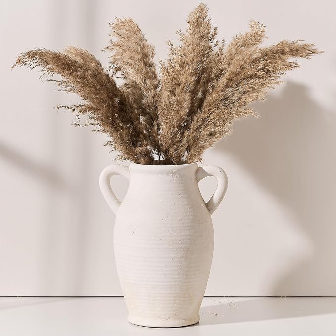 Emotionally Grounded Vase, Vaseking Large Ceramic Rustic Vase with 2 Handles, 9.8 inch Minimalist Decorative Farmhouse Tall Vases for Home Decor, Living Room, Enterway, Table Decoration, Fossil