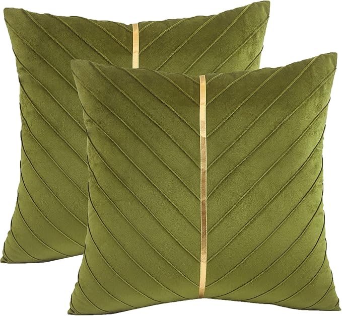 Velvet Throw Pillow Covers 26x26 Pack of 2 Gold Decor Olive Green | Soft Solid Pillow Covers,Modern Luxury Home Decor,for Couch Chair Sofa Bedroom Livingroom,Hidden Zipper,Ideal Gift,Easy Care