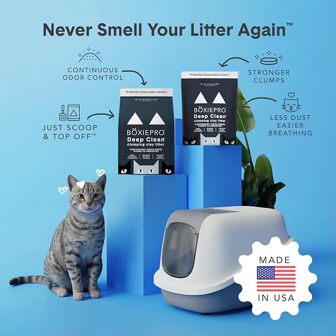 Boxie Probiotic Cat Litter, 40 Day Control, Clumping Clay Kitty Litter, Odor Eliminating Probiotics, Dust-Free, No Fragrances No Fillers, 28 lb