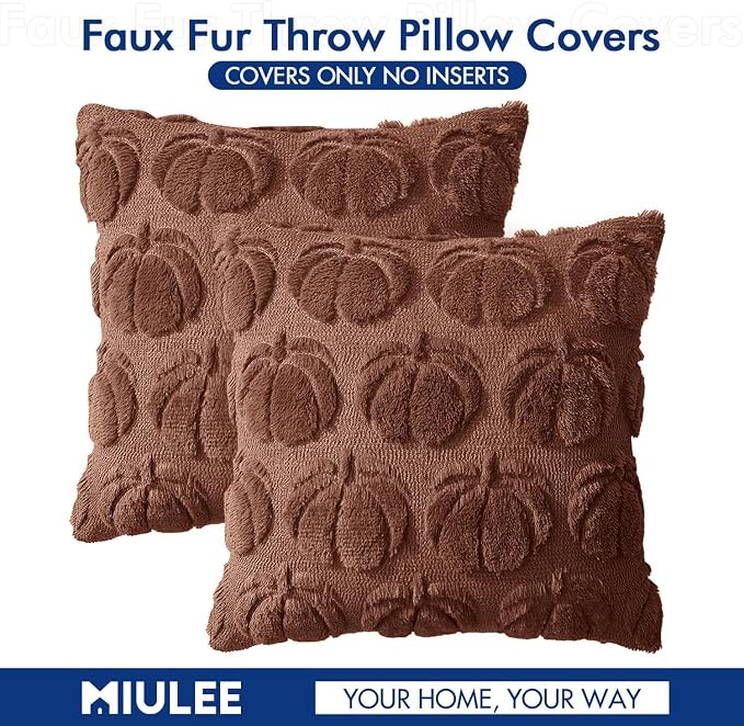 MIULEE Fall Pillow Covers Pumpkin Fall Decor 20x20 Autumn Glaze | Set of 2 Fall Decorations for Home, Plush Faux Fur Farmhouse Accent Pillowcases, Porch Sofa Couch Cushion Bed Livingroom