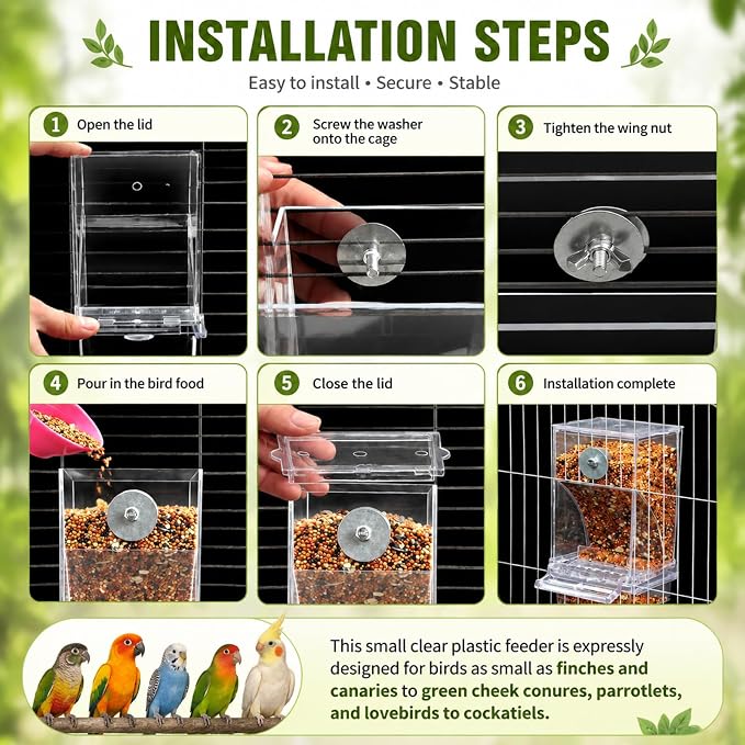 Rypet No-Mess Automatic Bird Feeder, Parakeet Cage Accessories | Transparent Acrylic Food Level Check, Helps Reduce Seed Scatter, for Small Birds Cockatiel Parrot Canary