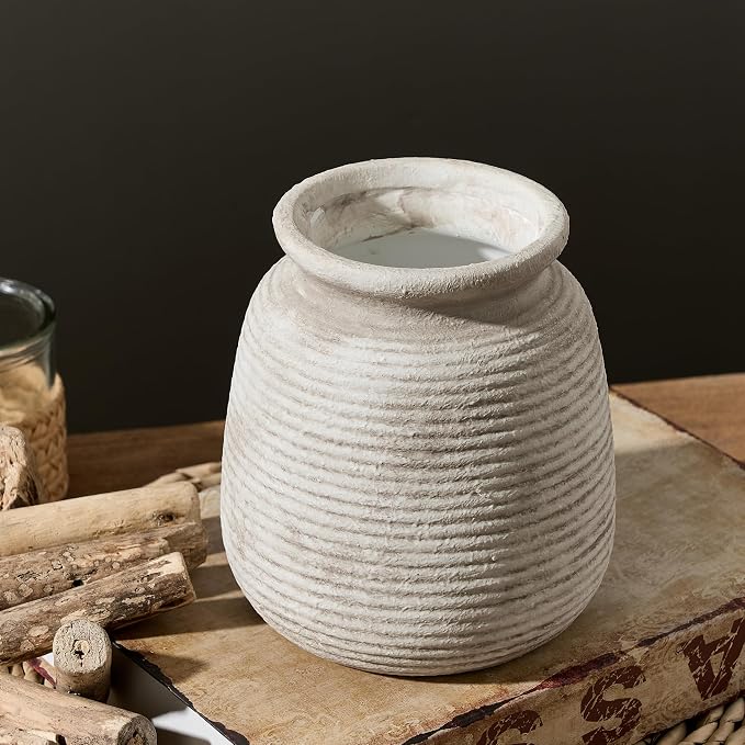 Ceramic Flower Vase, Small Vase Rustic Farmhouse Vases Home Decor Short Pottery Decorative Pampas Vase for Table Living Room Entryway Mantel Bookshelf Bedroom Bathroom Kitchen - 6" D