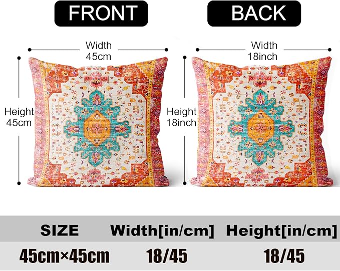 Boho Throw Pillow Covers 18x18 Inch Set of 2,Soft Pillowcases Bohemia Carpet Printing Pattern Decorative Sofa Living Room Bed Square Pillow Case Cushion Cover-Reddish Orange