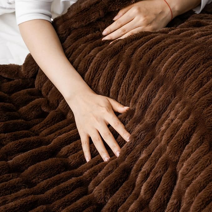 BATTILO Luxury Faux Fur Throw Blanket for Couch, 60"x80", Double Side