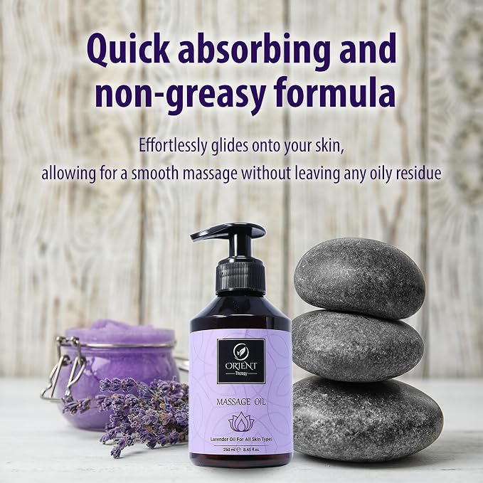 Lavender Massage Oil for Massage Therapy - Aromatherapy Scented Massage Oil for Couples- Soothing, Calming & Aromatic Body Oil - Non-Greasy & Lightweight - 250 ml