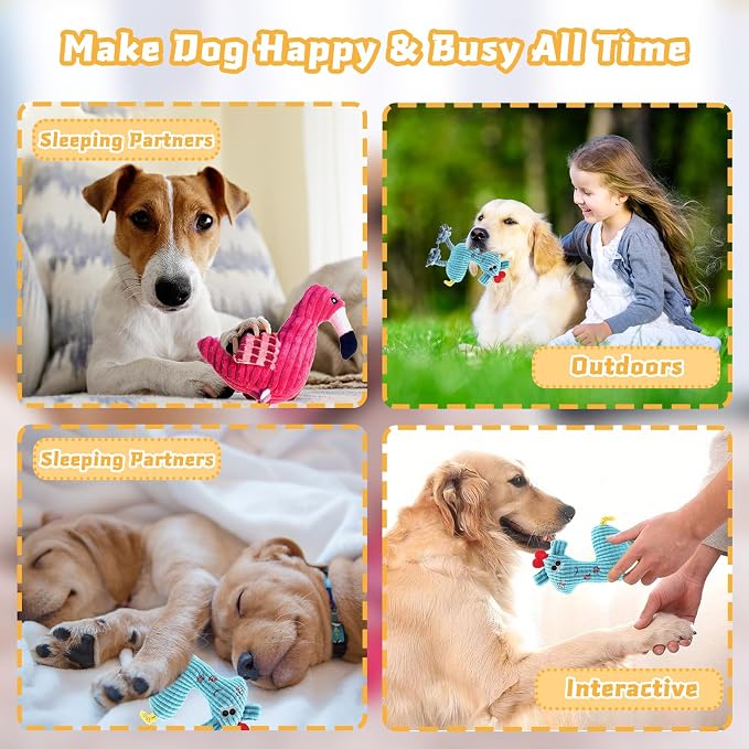 MRSOHRET 2 Pack Plush Dog Toys with Rope, Squeaky Dog Toys, Tug of War Dog Interactive Toy, Durable Dog Chew Toys for Large Dogs & Puppies