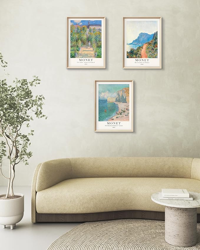 HesenDot Framed Wall Art, Claude Monet Landscape Canvas Prints Set | 12x16IN 3 Piece Set,High Framed Design Canvas Prints,Vintage Impressionism Artwork,Wall Decor for Living Room Bedroom Office