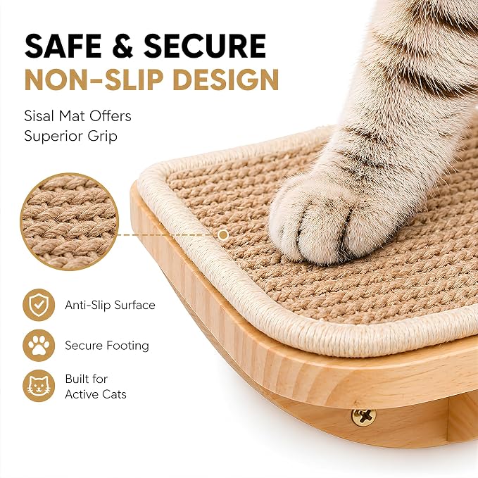 2 Set Wooden Cat Wall Shelves with Sisal Mat, Cat Wall Furniture Steps | 10"L x 9.2"W x 4"H Wall Mounted Cat Stairs, Cats Wall Furniture Steps, Space Saving, for Jumping, Playing & Lounging