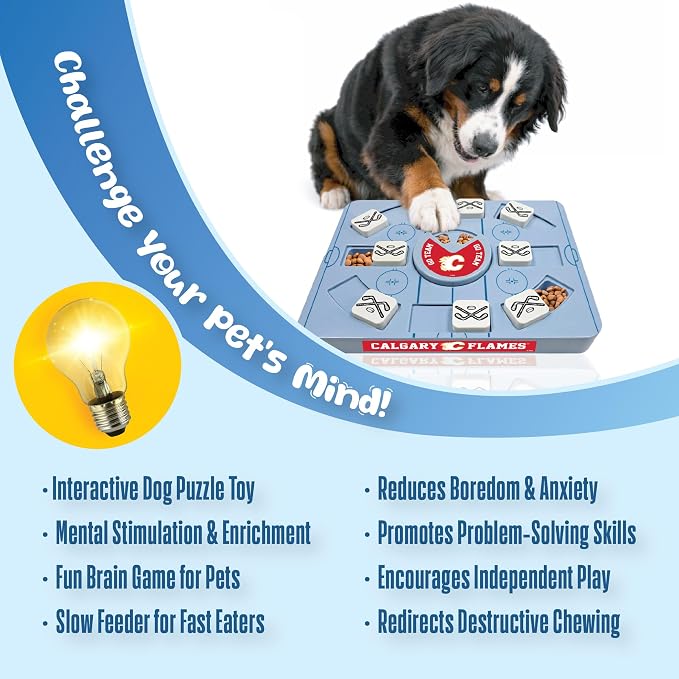 Pets First NHL Calgary Flames Large Puzzle Toy, New Size, Interactive Dog Treat & Slow Feeding Toy