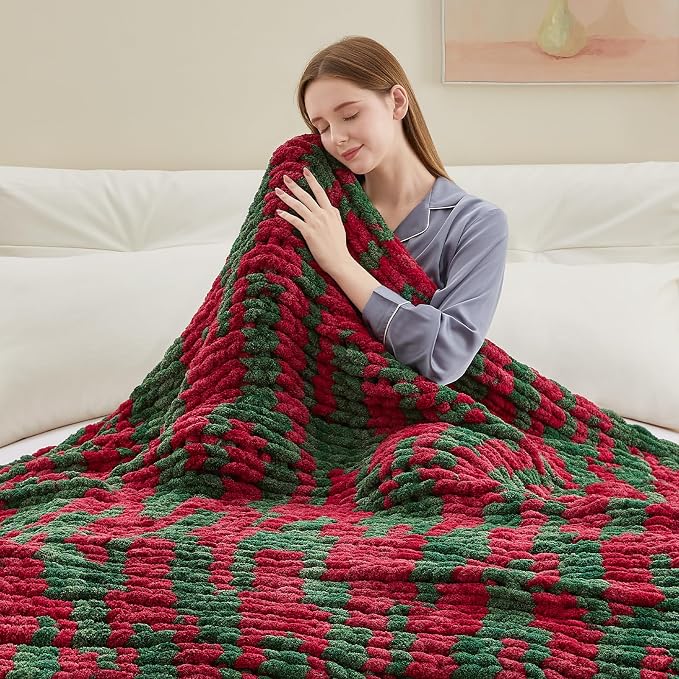 Negwoo Chunky Knit Throw Blanket, Knitted Throw Chenille Yarn, 60"*80" | Soft Thick Cable Knitted Blankets, Handmade Big Thick Blanket, Machine Washable Cute Comfy Blanket for Home Decor, X stripe
