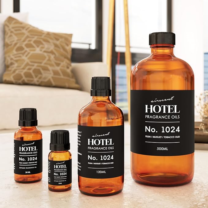 AirScent Hotel Diffuser Oil No. 1024 Inspired by JW M. Hotel - 120 ml | Plum Muguet Tobacco Oud - Hotel Scent Dupe - Fragrance Oil for Ultrasonic and Waterless Diffusers and Crafting - 4 fl oz