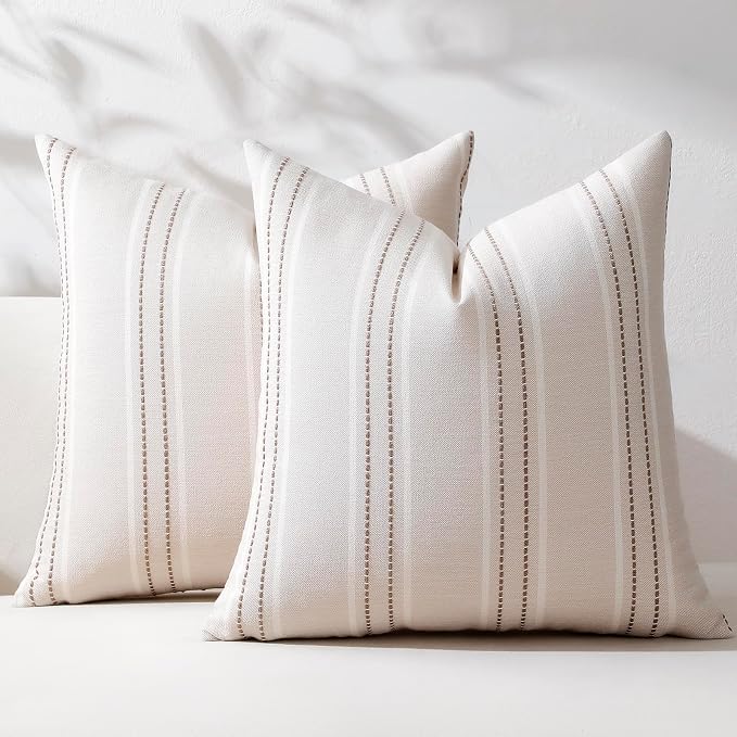 Hckot Throw Pillow Covers 20x20 Set of 2 Taupe Pillow Covers Farmhouse Decorative Pillows Textured Linen Square Cushion Covers for Sofa Couch Bed Living Room Decor(Taupe)