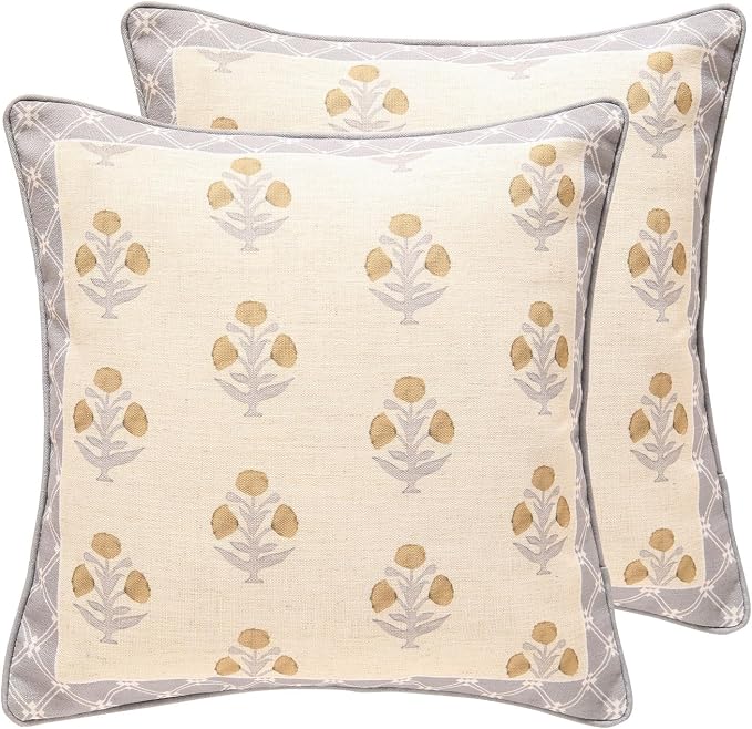 patdrea French Vintage Linen Throw Pillow Cover,18"x18",Set of 2-Istana A | Decorative Pillow Case with Zipper,Brown Floral Pattern,Pillow Cover for Couch Living Room Bedroom Sofa