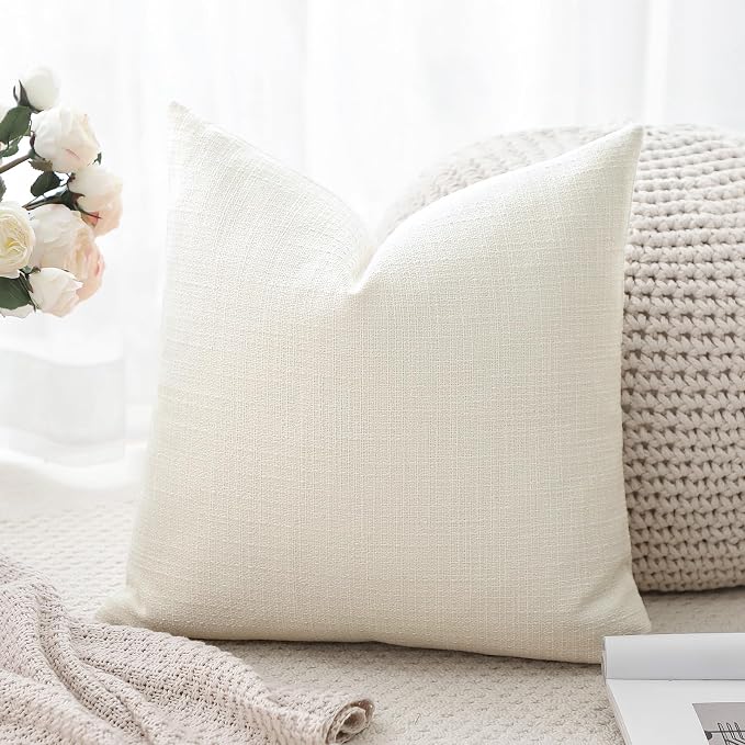 OTOSTAR Linen Throw Pillow Cover Set of 1 Decorative Square Pillowcases Cushion Covers 20x20 Inch for Home Decor Sofa Bedroom Car 50 x 50CM Cream Beige