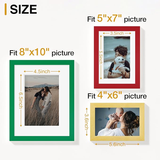 Vittanly 15 Pack Gallery Wall Frame Set, Green, Red, Gold | Picture Frames Collage Wall Decor: 3pcs 8x10, 6pcs 5x7, 6pcs 4x6. Picture Frame Set for Wall or Tabletop Display