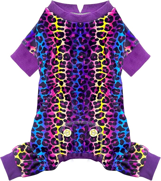 KYEESE Velvet Dog Pajamas for Small Dogs Soft Onesie Shirt, Leopard | 4-Way Stretch, Lightweight & Breathable, Reduces Shedding, Gentle on Sensitive Skin, Recovery Support, Easy Potty Breaks