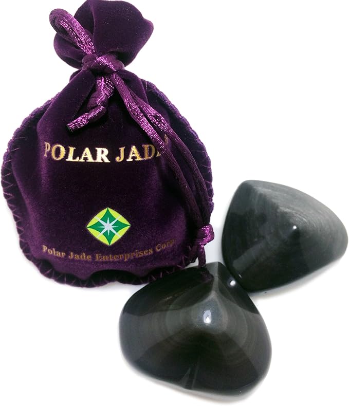 Polar Jade Crystal Hearts of Gem Quality Made of Rainbow Obsidian and Silver Sheen Obsidian, Set of 2, for Healing Meditation Chakra Balancing Home Decoration Spa Massage