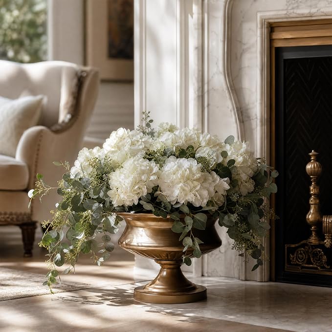 WORTH 8" H. Gold Color Urn Vase for Centerpieces, 11.8" Dia. Classic Metal Trumpet Small Flower Pot for Table, Bowl Vase for Wedding Party Event Home Decor, Smooth, Non-Aged Finish