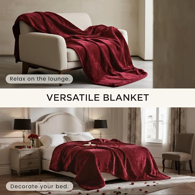gogobunny Waterproof Bed Blanket, Reversible Sherpa Fleece Throw Blanket for Dog Puppy Cat, Furniture Cover Protects Bed Couch Sofa from Liquid Pee and Pet Fur (Romantic Red, 90x108 inches)