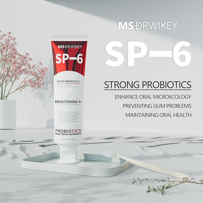 MSDRWIKEY SP-6 Probiotic Whitening Toothpaste - Enhanced Formula with 6 Probiotics for Teeth Whitening and Gum Health - Enamel-Safe, Fluoride-Free, Fresh Mint Flavor, 4.6oz (3)