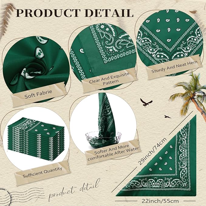 Suhine 12 Pcs Bandanas Bulk 22 x 22 Inch Paisley Headband Cowboy Handkerchief Christmas Thanksgiving Gift for Women Men