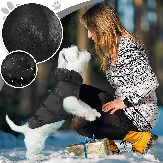 ABRRLO Winter Warm Dog Jacket for Small Medium Dogs Cat Cold Weather Coats with Harness Paded Dogs Fleece Vest Waterproof Windproof Dog Snow Jacket Pet Puppy Clothes (Black,XL)