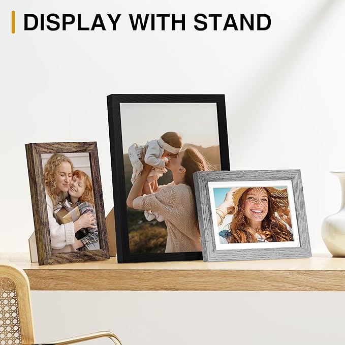 Vittanly 15 Pack Gallery Wall Frame Set, Black, Brown, Grey | Picture Frames Collage Wall Decor: 3pcs 8x10, 6pcs 5x7, 6pcs 4x6. Picture Frame Set for Wall or Tabletop Display