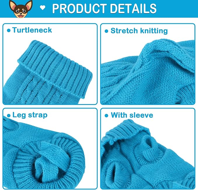 2 Pack Dog Sweaters for Small Dogs, Chihuahua Yorkie Sweater, Dog Clothes for Small Dogs, Winter Warm Pullover Clothing, Pet Cat Cold Weather Puppy Clothes Outfits M