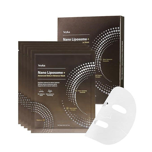 Nano Liposome + Advanced Sebum Balance Mask - Soothing & Pore Refining Facial Mask with Ceramide, Cica, Multi-Peptide Complex & Panthenol - At-Home Spa Korean Skin Care (5 Sheets, 0.67 Fl Oz)