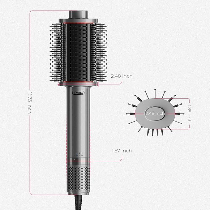TYMO 4.0 Hair Blow Dryer Brush - Lightweight 3X Faster Drying 5-in-1 Ionic Blowout Hair Dryer Brush Adds Shine, Volume & Fullness for Smooth, Anti-Frizz Straight, Curl & Blowout Styles, Metal Grey