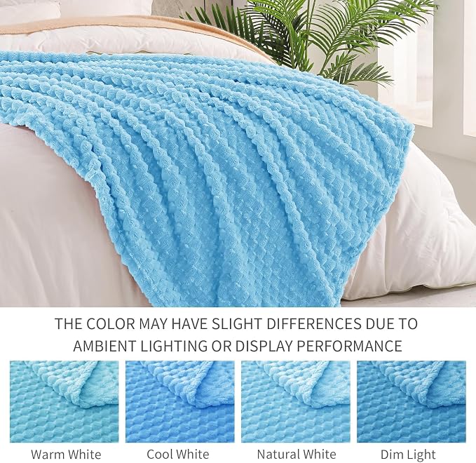 Exclusivo Mezcla 3D Fleece Twin Size Blanket for Bed, Blue | Extra Soft Fuzzy Plush Lightweight Bed Blankets, Cozy Fluffy Decorative Blankets for All Seasons, 60x80 Inches