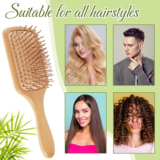 Tessco for you 12 Pcs Bamboo Hair Brushes Bulk Wooden Paddle Brush Scalp Massage Bristle Anti Static Engraving DIY Gifts for Women, Party, Wedding(9.65'' X 3.35'',Natural)
