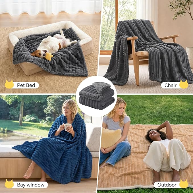 Luciphia Waterproof Dog Blanket, Washable Reversible Flannel Pet Throw | Reversible fleece cover for couch, bed, and crate; calming, and claw-resistant for dogs, cats, puppies Gray QUEEN(82" x90")