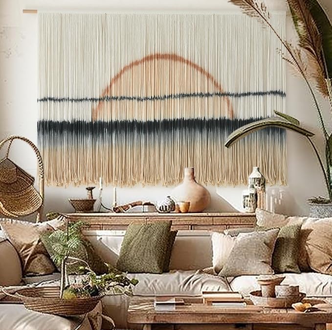 Jakalin Macrame Wall Hanging Sunset Dip Dye Boho Tapestry Handmade 57"x35" | Handmade Cotton Rope Boho Wall Decor for Living Room, Bedroom, Nursery, Large Macrame Banner for Wedding Backdrop