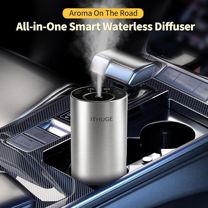 Waterless Essential Oil Diffuser, 48Hr Battery Nebulizing Aromatherapy Diffuser Portable Rechargeable with 3 Intensity Levels, USB-C for Car Home Office Yoga Travel, 1000 Sq Ft (White)