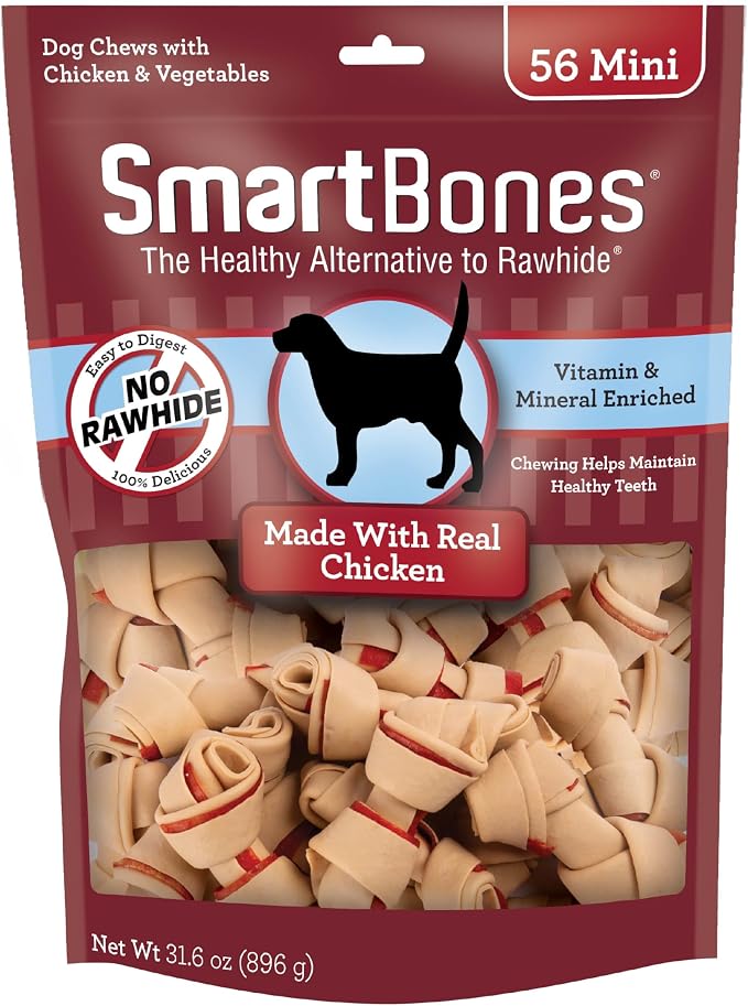 SmartBones Mini Bones Rawhide-Free Dog Treat, with Real Chicken, 56 Count | With With Real Chicken & Veggies, Easy To Digest Chew, Vitamin & Mineral Enriched, Supports Dental Health, For Small Dogs