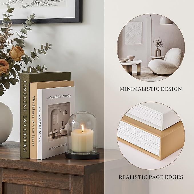 JARLINK Decorative Books, Set of 3 Fake Book Storage Boxes, Olive Green | Modern Home Decoration with Hidden Storage Room for Photos & Keepsakes, Styling Decor for Coffee Tables, Shelves, & Mantels.