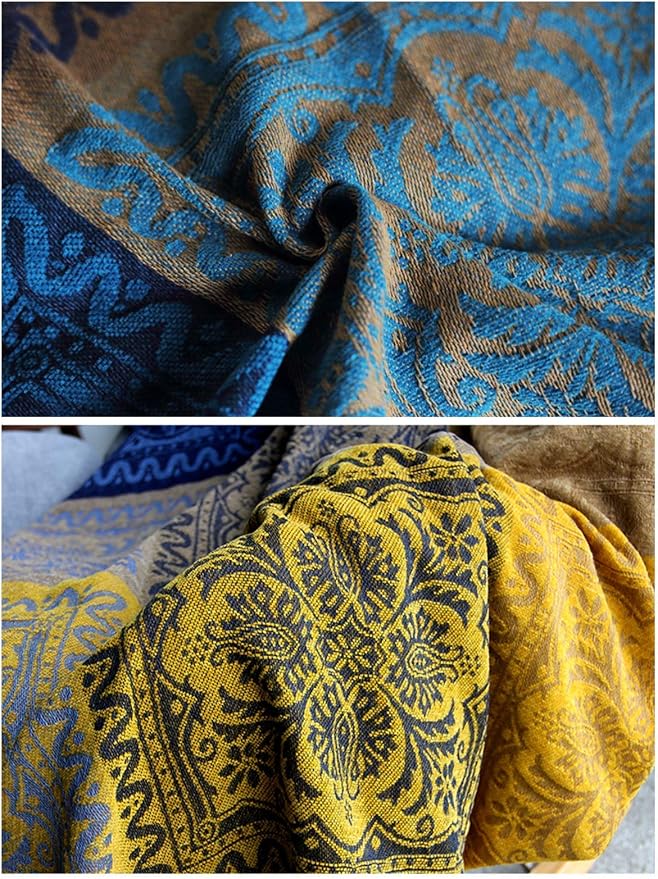 Bohemian Throw Blanket for Couch，Colorful Chenille Tassels Boho Woven Hippie Throw Blankets for Couch Bed Sofa Chair Recliner Loveseat , Bohemian Fringe Tassels Decor Home (Blue, Large 86102Inches)