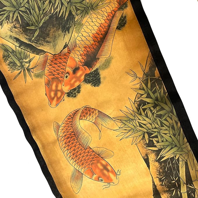 CIFIBIFUN Wall Scroll Hanging Painting Decor Japanese Art Koi Fish Fengshui | 4Panels,Ancient Japan Paintings Replica ,Asia Traditional Art, Attract Wealth, Four Season Flower