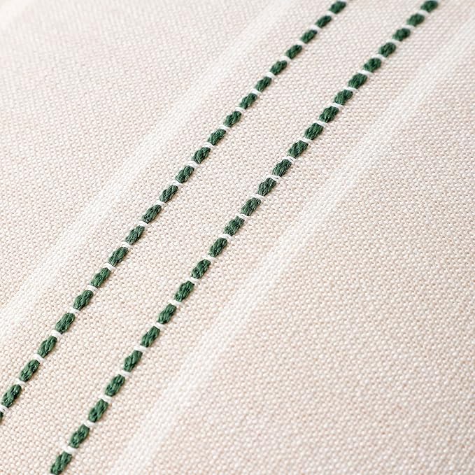 Hckot Spring Striped Throw Pillow Covers 18x18 Set of 2 Green Pillow Covers | Farmhouse Decorative Pillows Textured Linen Square Cushion Covers for Sofa Couch Bed Living Room Decor(Dark Green)