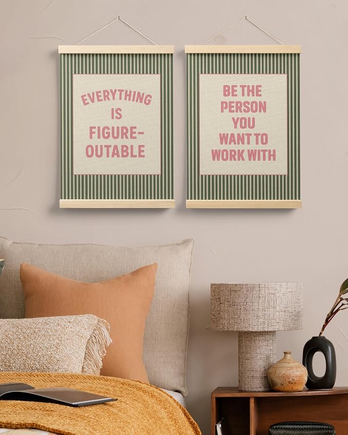 FGFK Positive Affirmations Wall Art Poster Hanger Frame 12x16 Inch,Set of 2 | Pink and Green Motivational Inspirational Quotes Canvas Prints Framed Wall Decor for Home Office Workplace Classroom