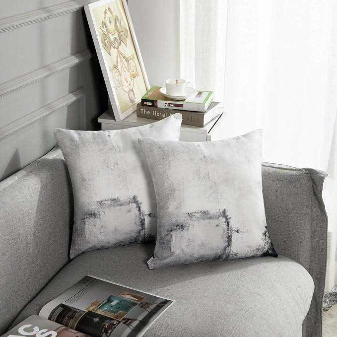 Throw Pillow Covers Set of 2, 16 x 16 Inch, White Grey | Abstract Modern Art Outdoor Decorative Square Pillow Cases Couch Cushion Case for Couch Bed Sofa Living Room Home Decor